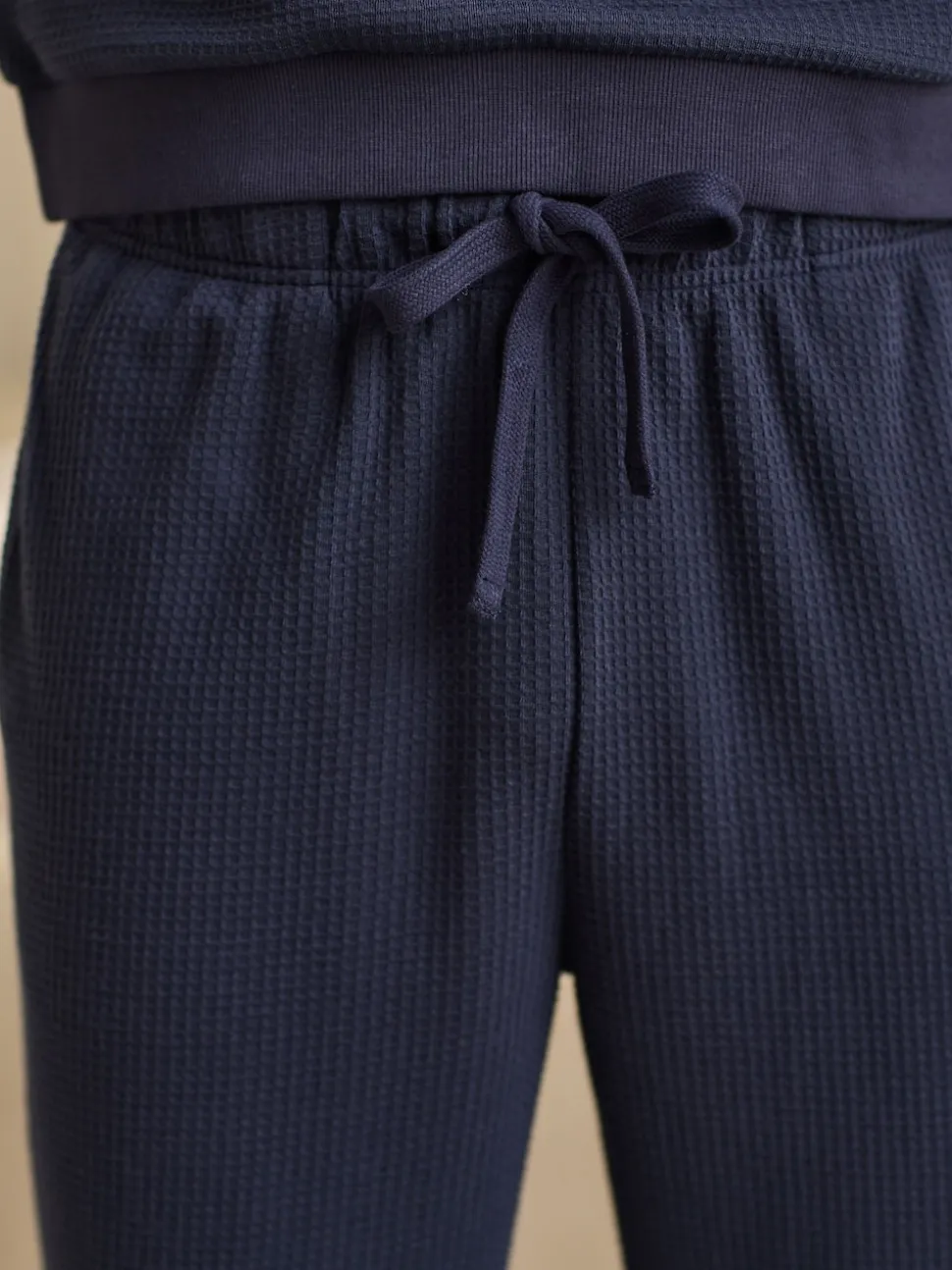 Navy Blue Soft Waffle Long Sleeve Pyjamas Set