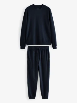 Navy Blue Soft Waffle Long Sleeve Pyjamas Set