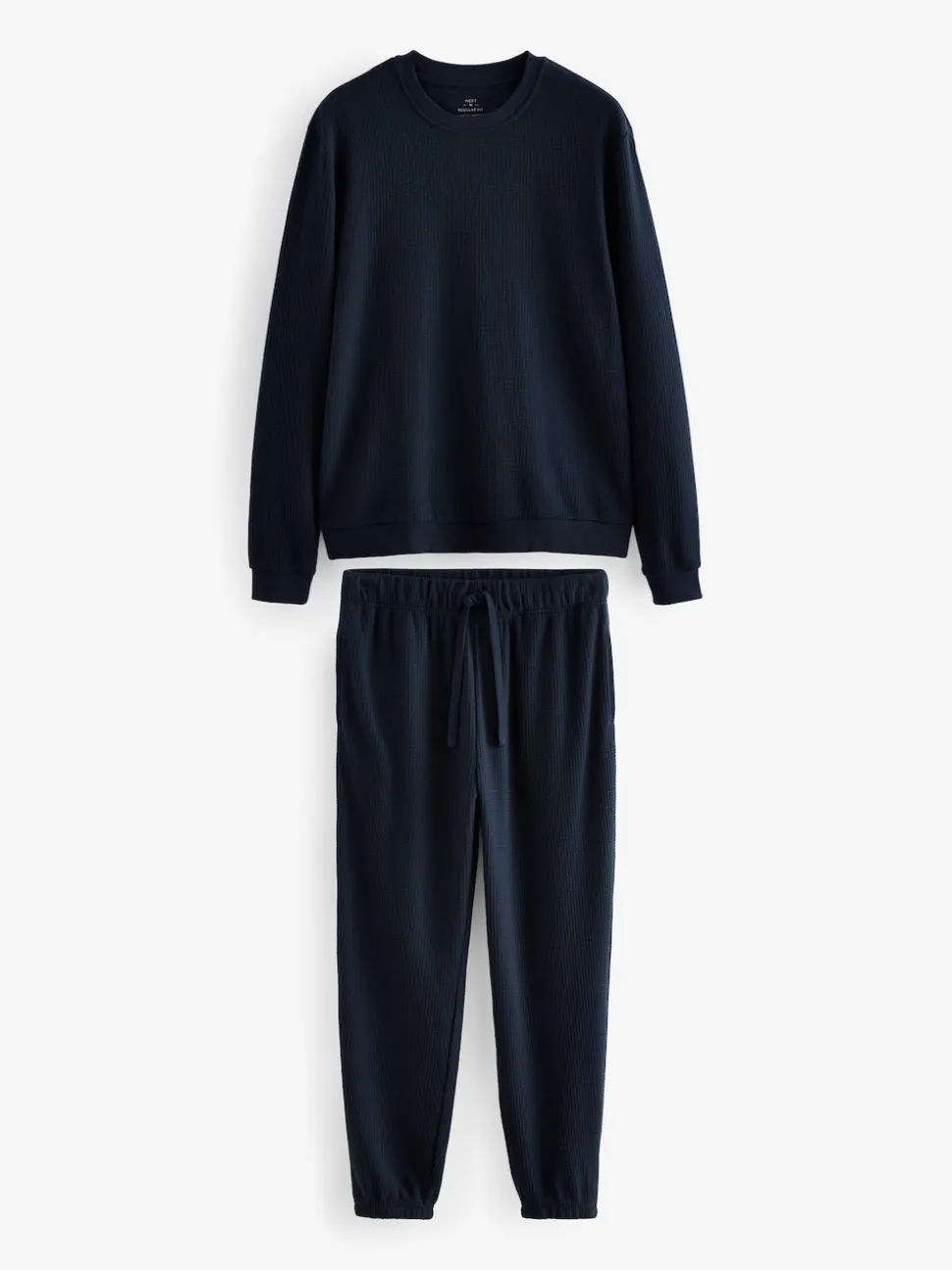 Navy Blue Soft Waffle Long Sleeve Pyjamas Set