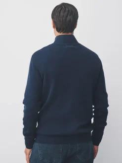 Navy Blue Stag Logo N.Premium Regular Fit 100% Cotton Premium Quarter Zip Jumper