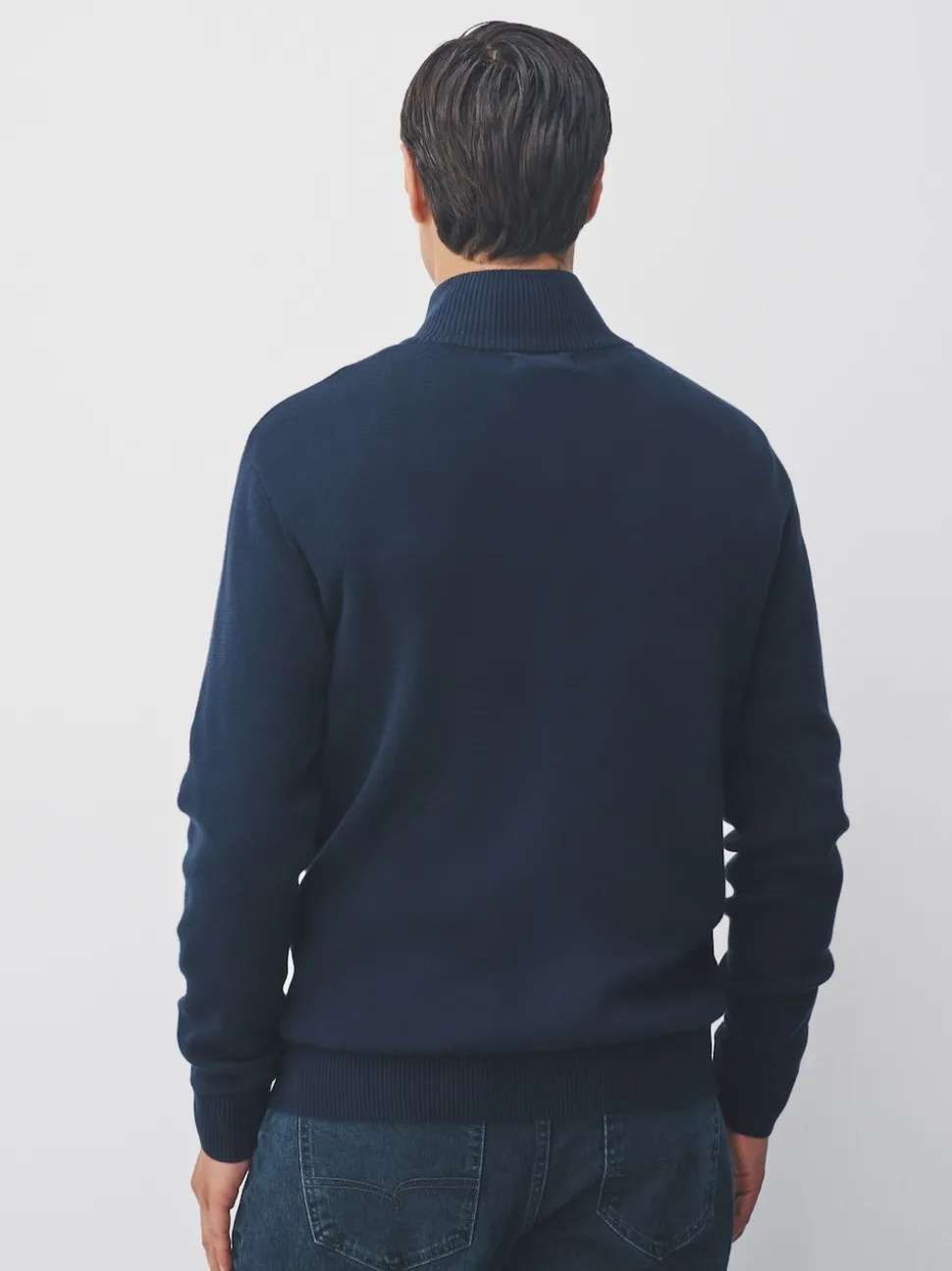 Navy Blue Stag Logo N.Premium Regular Fit 100% Cotton Premium Quarter Zip Jumper