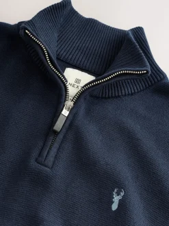 Navy Blue Stag Logo N.Premium Regular Fit 100% Cotton Premium Quarter Zip Jumper