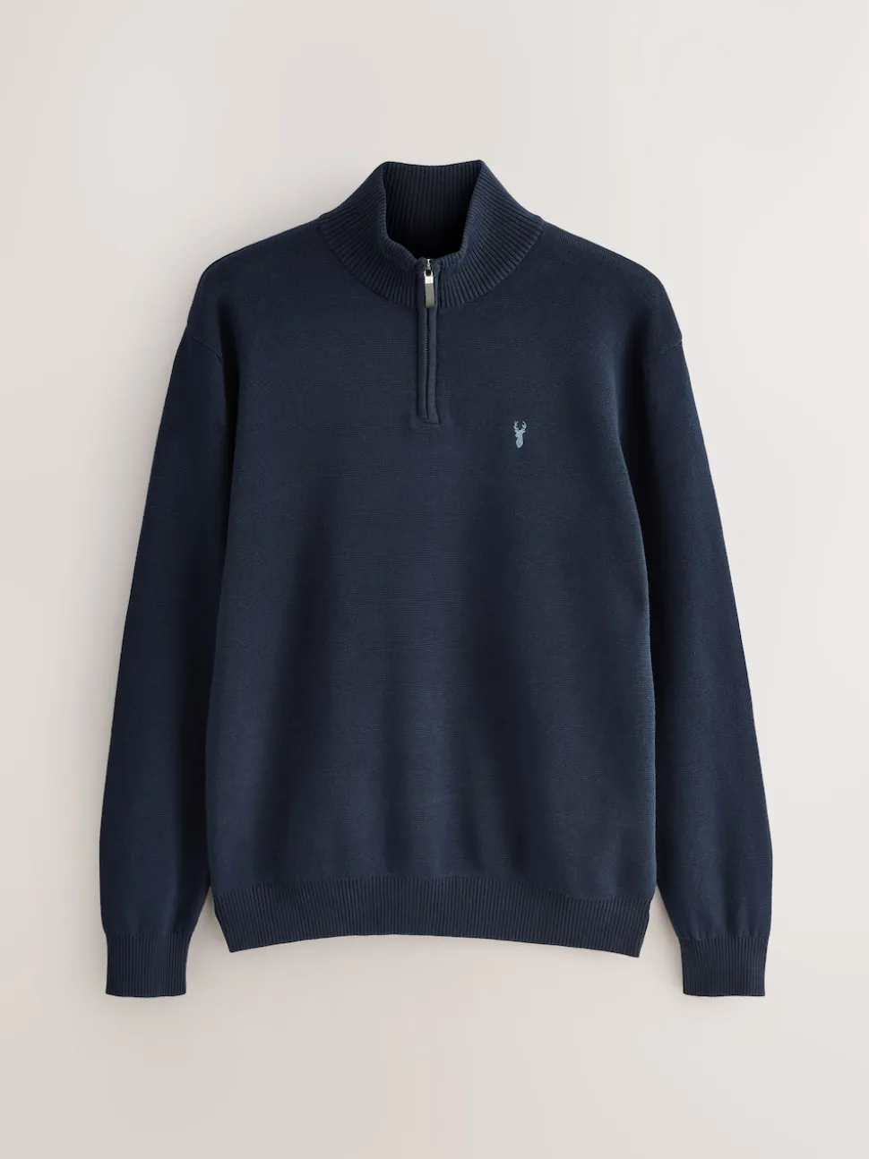 Navy Blue Stag Logo N.Premium Regular Fit 100% Cotton Premium Quarter Zip Jumper