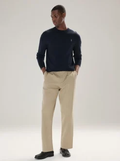 Navy Blue Stag Logo Regular Fit Cotton Rich Crew Neck Jumper