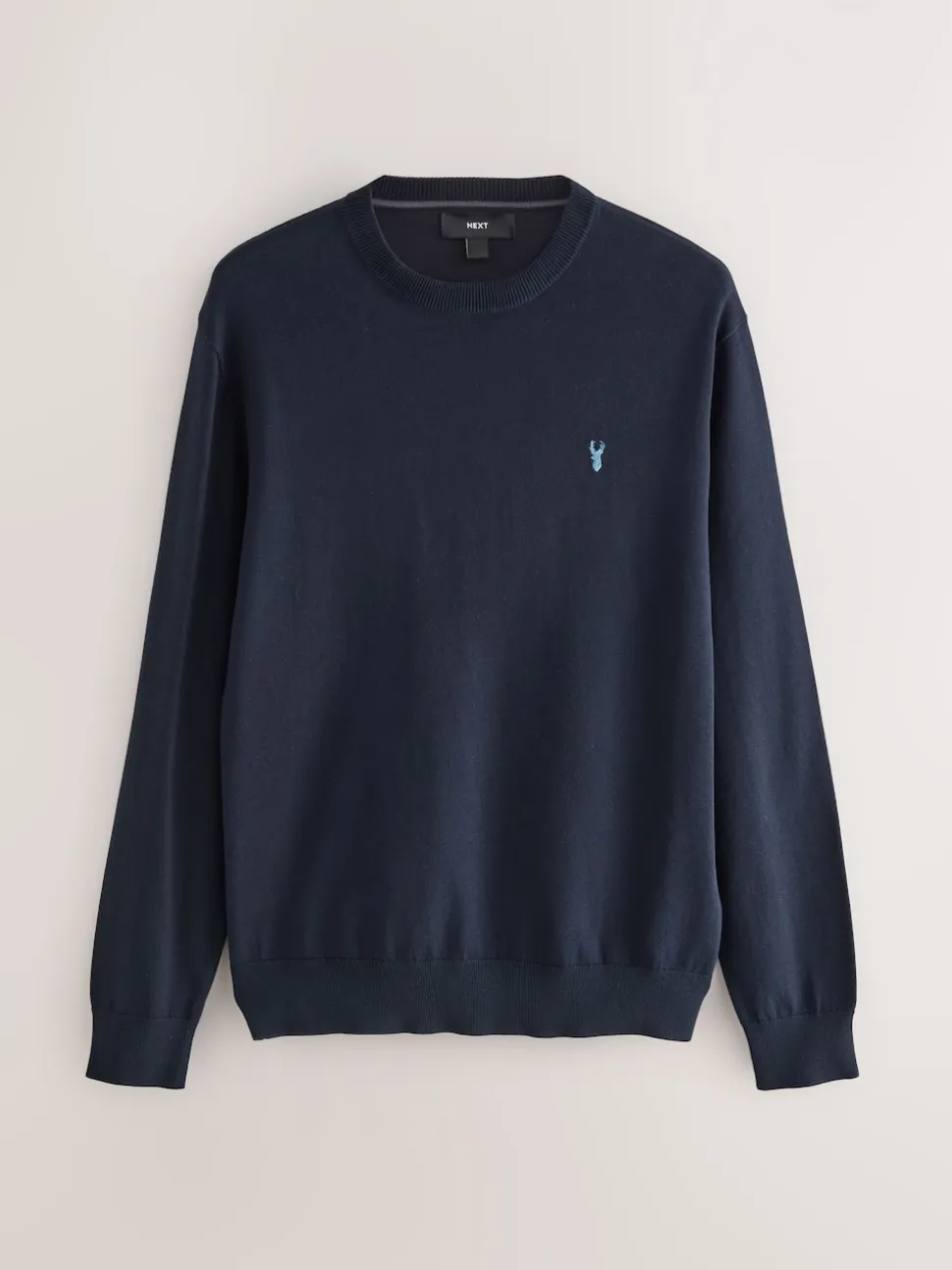Navy Blue Stag Logo Regular Fit Cotton Rich Crew Neck Jumper