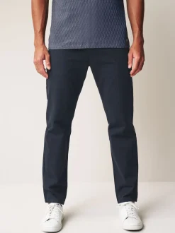 Navy Blue Straight Fit 100% Cotton Chino Trousers