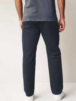 Navy Blue Straight Fit 100% Cotton Chino Trousers