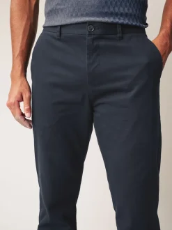 Navy Blue Straight Fit 100% Cotton Chino Trousers