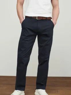Navy Blue Straight Fit Belted Soft Touch Chino Trousers