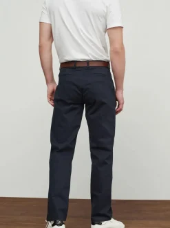 Navy Blue Straight Fit Belted Soft Touch Chino Trousers