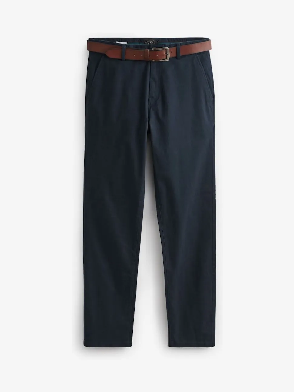 Navy Blue Straight Fit Belted Soft Touch Chino Trousers