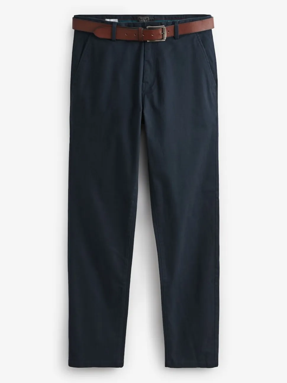 Navy Blue Straight Fit Belted Soft Touch Chino Trousers