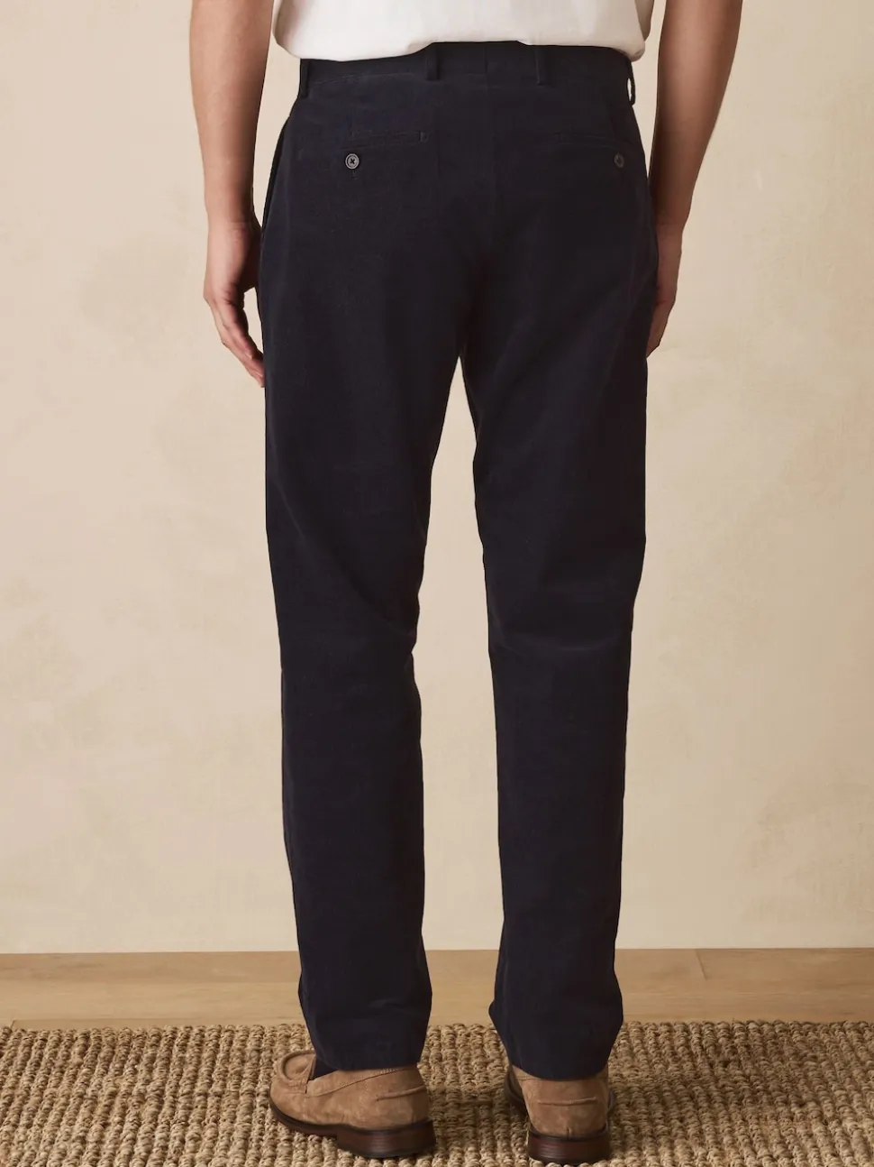 Navy Blue Straight Fit Smart Cotton Rich Cord Trousers