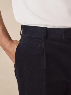 Navy Blue Straight Fit Smart Cotton Rich Cord Trousers