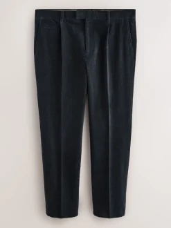 Navy Blue Straight Fit Smart Cotton Rich Cord Trousers