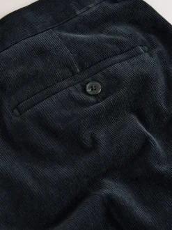 Navy Blue Straight Fit Smart Cotton Rich Cord Trousers