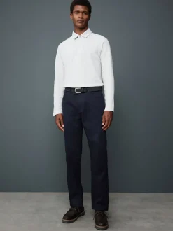 Navy Blue Straight Fit Smart Brushed Cotton TENCEL™ Lyocell Blend Chinos With Belt