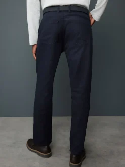Navy Blue Straight Fit Smart Brushed Cotton TENCEL™ Lyocell Blend Chinos With Belt