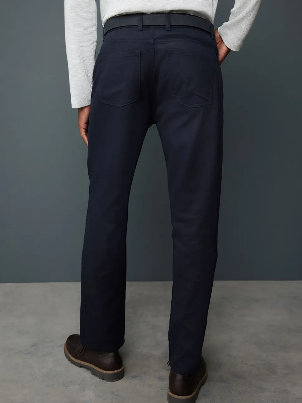 Navy Blue Straight Fit Smart Brushed Cotton TENCEL™ Lyocell Blend Chinos With Belt