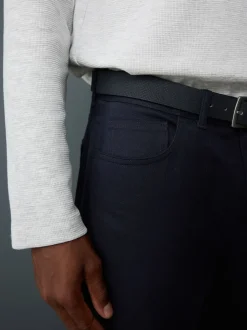 Navy Blue Straight Fit Smart Brushed Cotton TENCEL™ Lyocell Blend Chinos With Belt