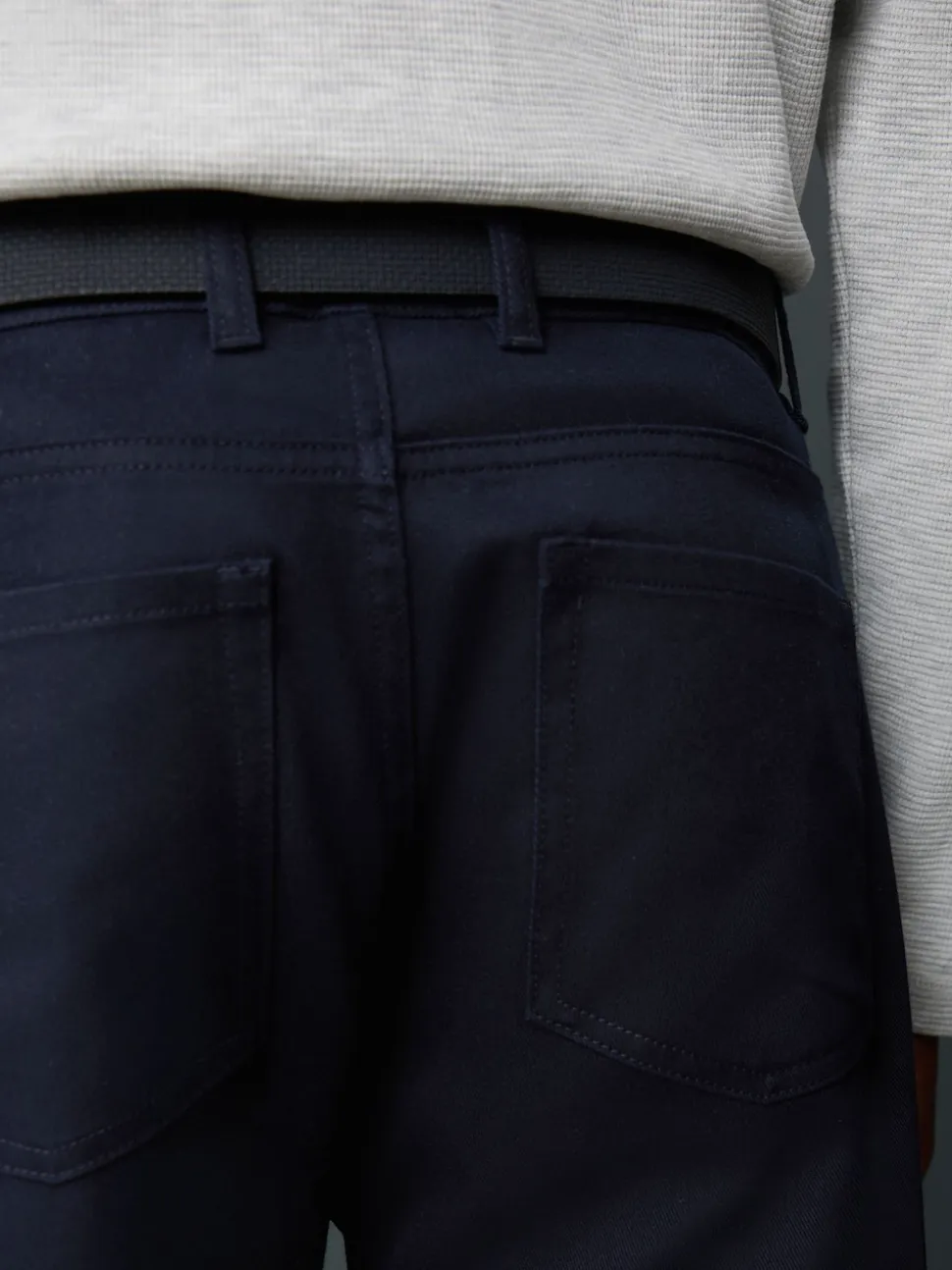 Navy Blue Straight Fit Smart Brushed Cotton TENCEL™ Lyocell Blend Chinos With Belt