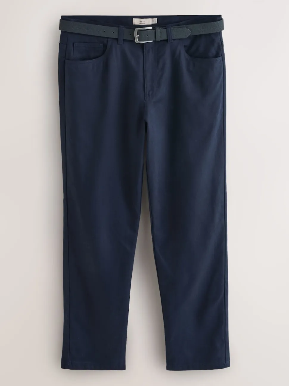 Navy Blue Straight Fit Smart Brushed Cotton TENCEL™ Lyocell Blend Chinos With Belt
