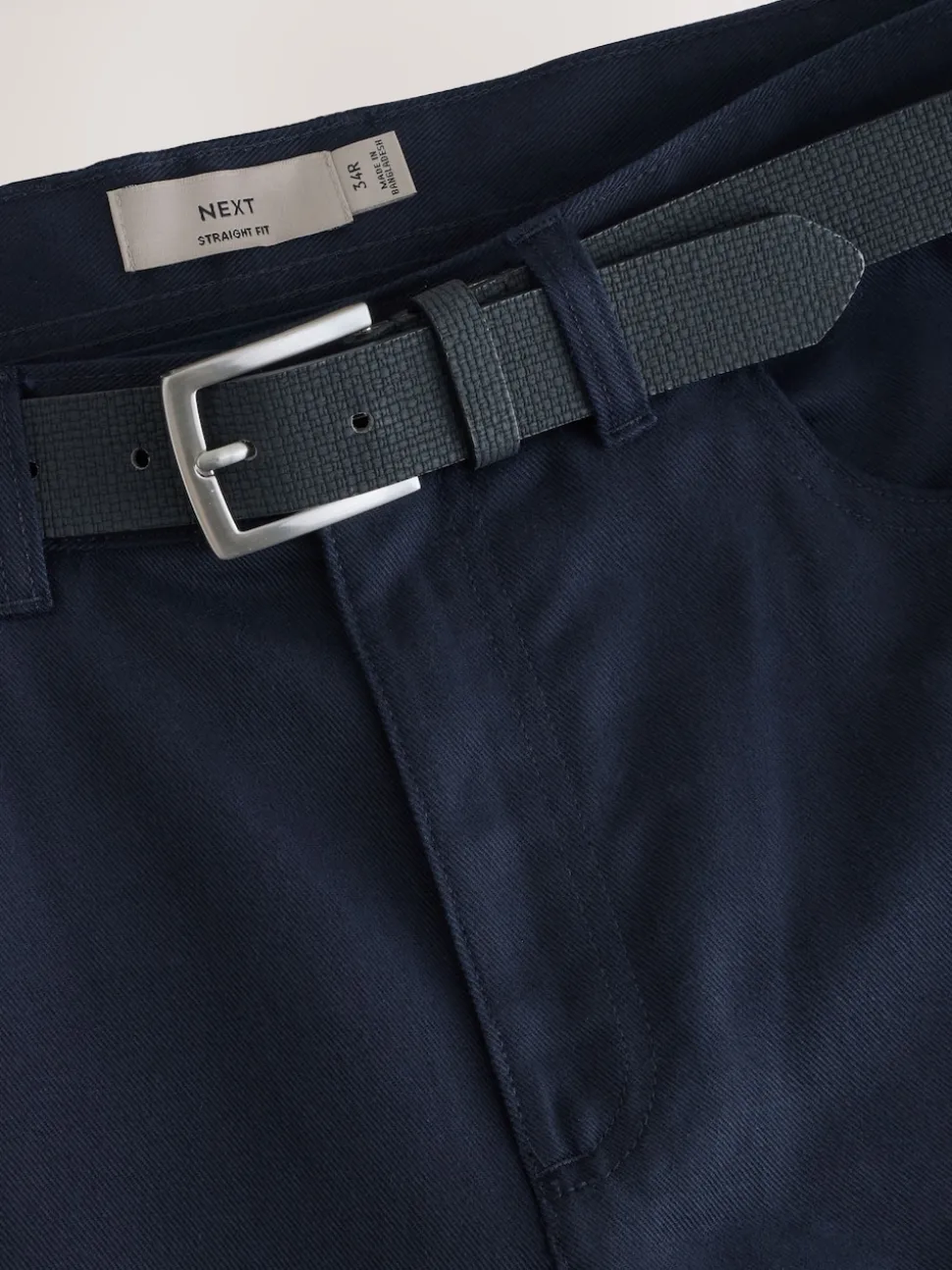 Navy Blue Straight Fit Smart Brushed Cotton TENCEL™ Lyocell Blend Chinos With Belt