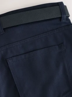 Navy Blue Straight Fit Smart Brushed Cotton TENCEL™ Lyocell Blend Chinos With Belt