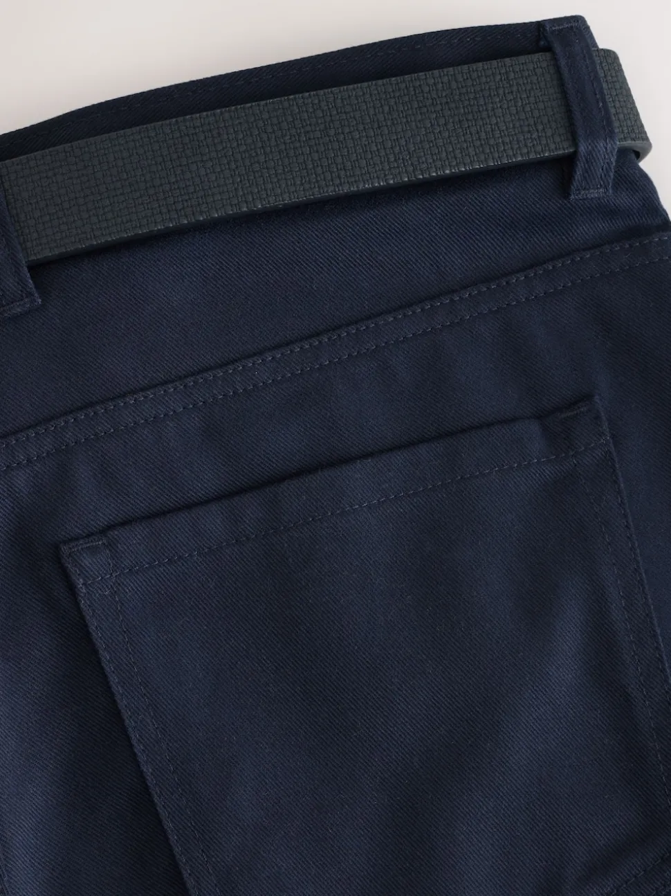 Navy Blue Straight Fit Smart Brushed Cotton TENCEL™ Lyocell Blend Chinos With Belt