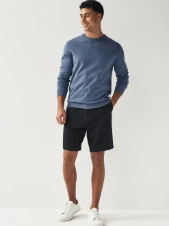 Navy Blue Straight Fit Stretch Chinos Shorts
