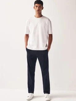 Navy Blue Straight Fit Stretch Chinos Trousers