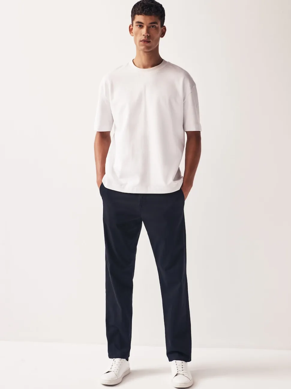 Navy Blue Straight Fit Stretch Chinos Trousers
