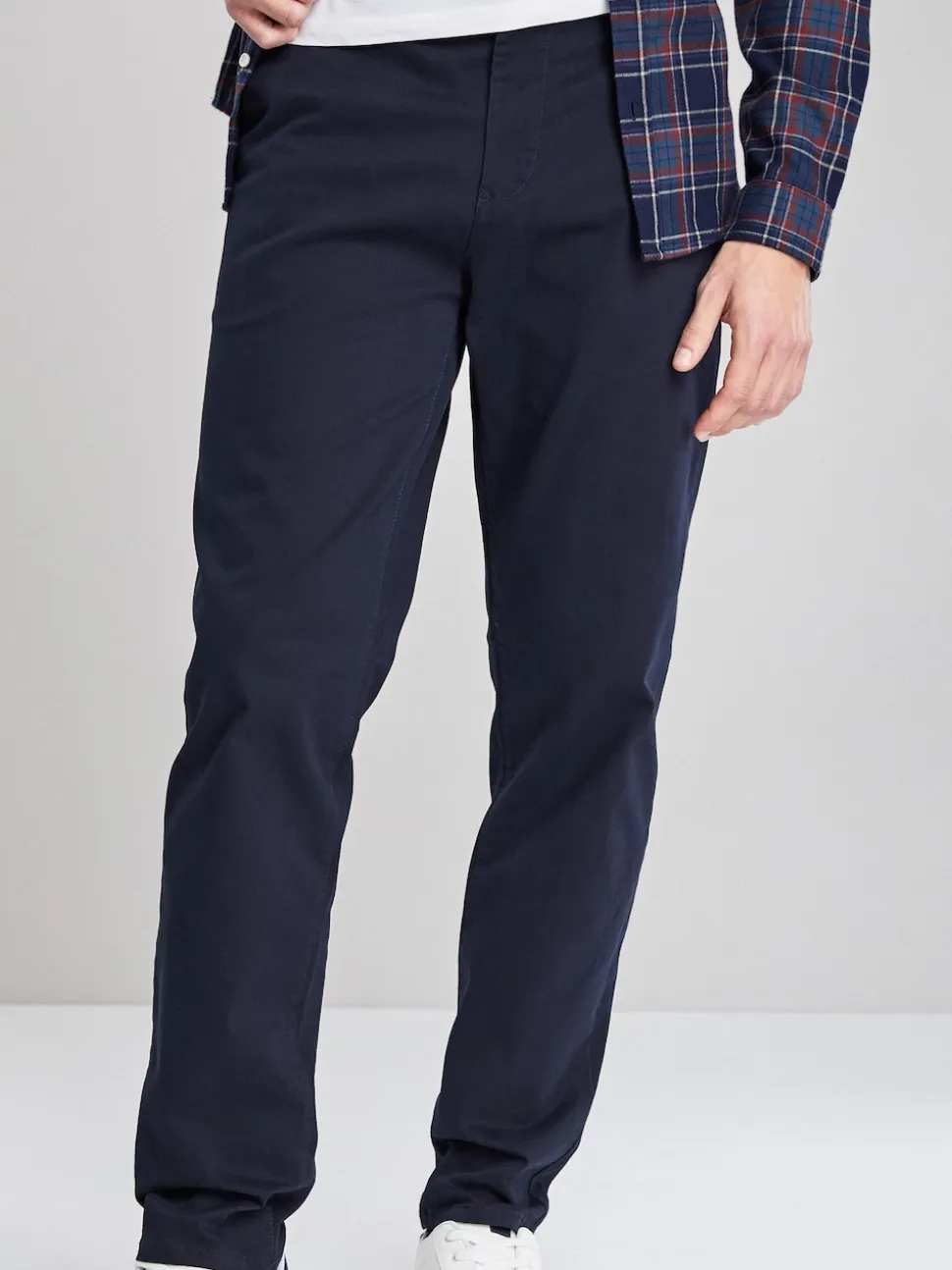 Navy Blue Straight Fit Stretch Chinos Trousers