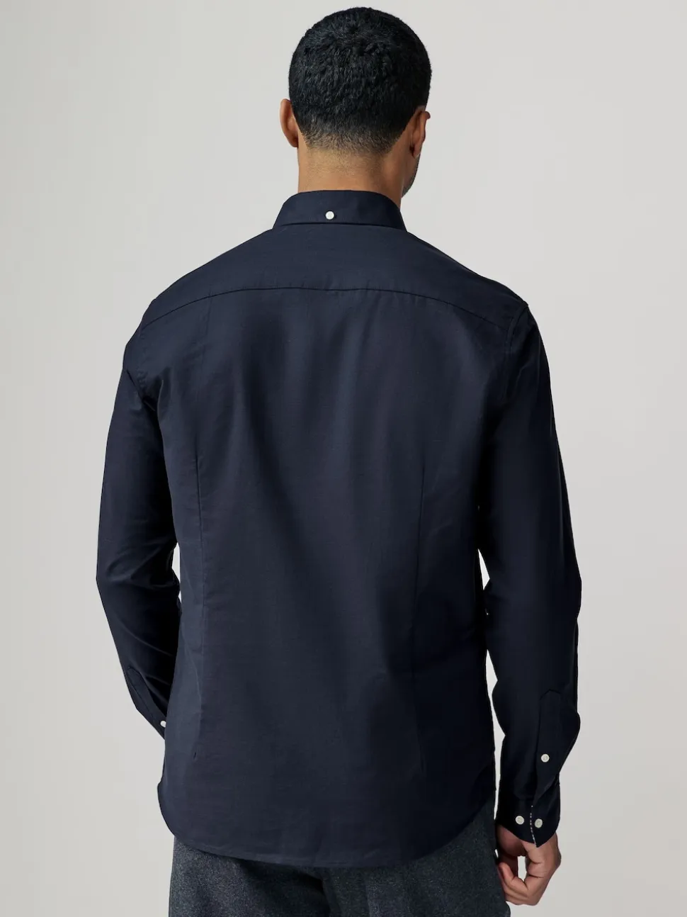 Navy Blue Stretch Oxford Long Sleeve Shirt