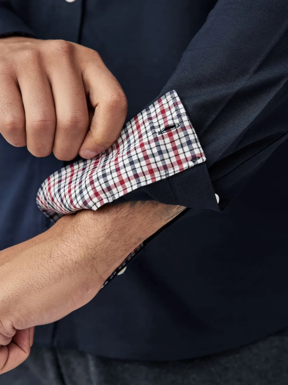 Navy Blue Stretch Oxford Long Sleeve Shirt