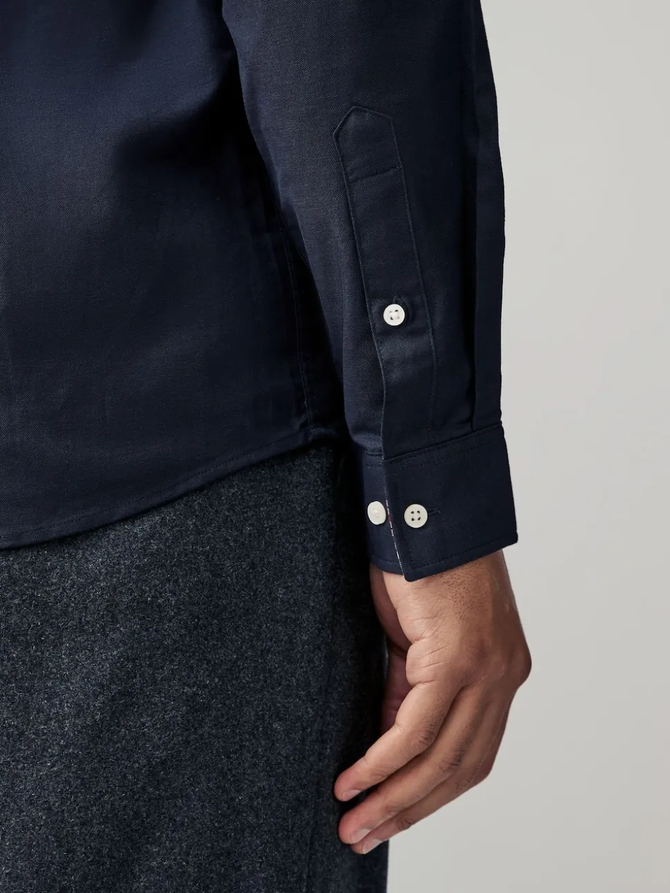 Navy Blue Stretch Oxford Long Sleeve Shirt