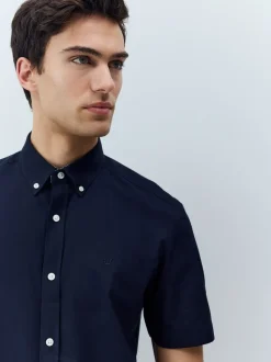 Navy Blue Stretch Oxford Short Sleeve Shirt