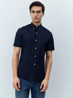 Navy Blue Stretch Oxford Short Sleeve Shirt