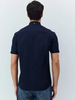 Navy Blue Stretch Oxford Short Sleeve Shirt