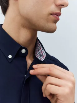 Navy Blue Stretch Oxford Short Sleeve Shirt