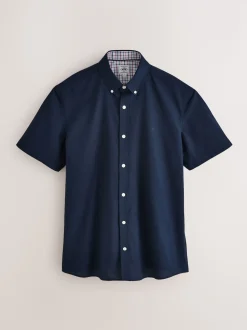 Navy Blue Stretch Oxford Short Sleeve Shirt