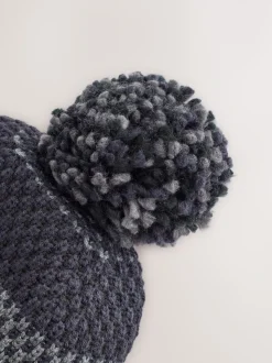 Navy Blue Stripe Bobble Hat