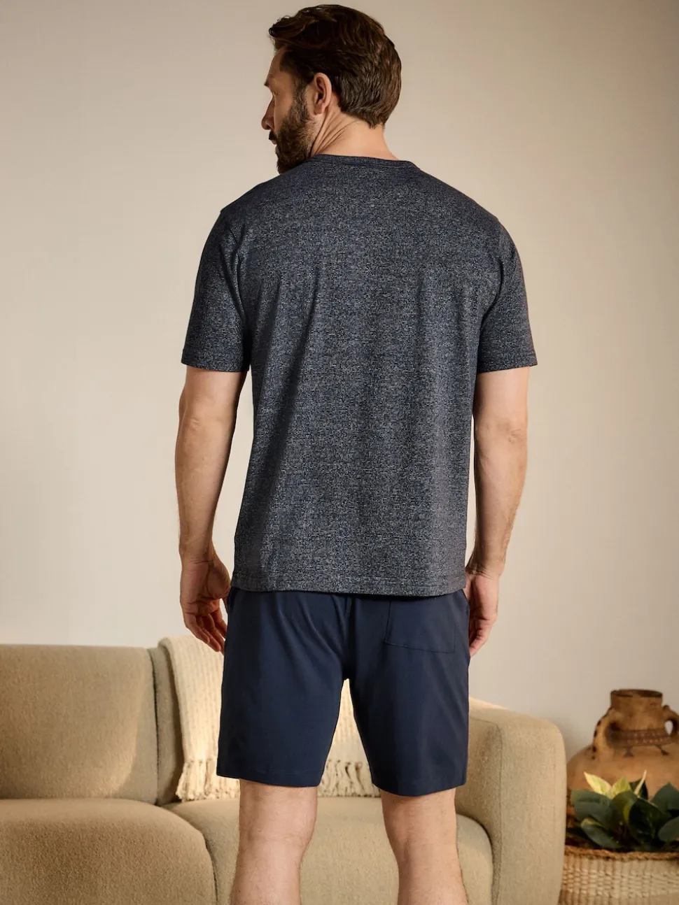 Navy Blue Stripe Jersey Short Pyjamas Set