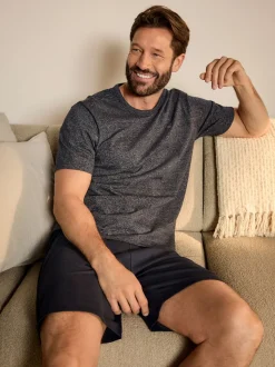 Navy Blue Stripe Jersey Short Pyjamas Set