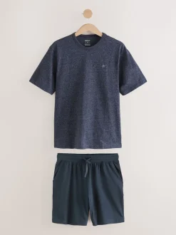 Navy Blue Stripe Jersey Short Pyjamas Set