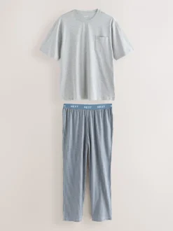 Navy Blue Stripe Short Sleeve Jersey Pyjamas Set