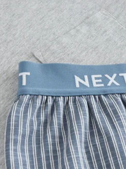 Navy Blue Stripe Short Sleeve Jersey Pyjamas Set