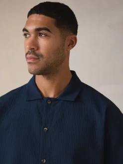 Navy Blue Stripe Short Sleeve Button Through Pyjamas Set