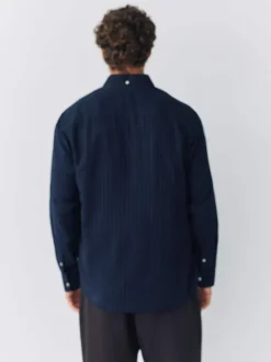 Navy Blue Stripe Soft Touch Oxford Long Sleeve Shirt