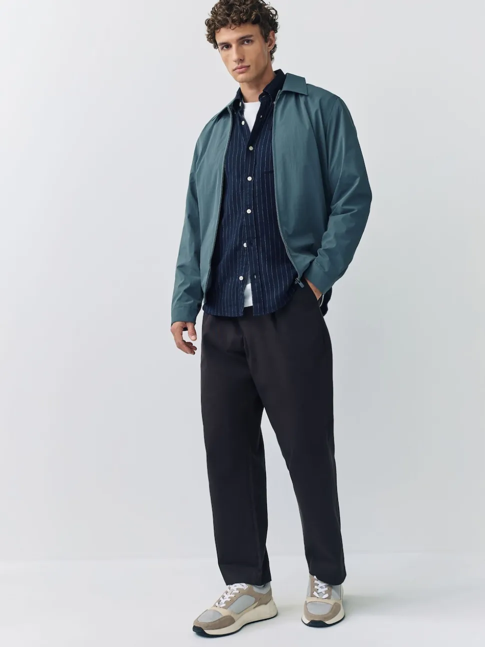 Navy Blue Stripe Soft Touch Oxford Long Sleeve Shirt